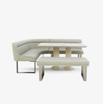 Avorio Fixed Dining Table, Low Dining Bench and Left Hand Facing Corner Dining Bench Set