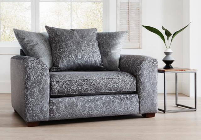 Patterned grey Westbridge snuggler chair