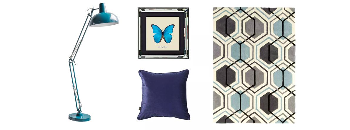 Teal coloured angle poise style floor lamp