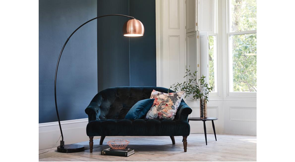 Deco teal velvet buttoned sofa