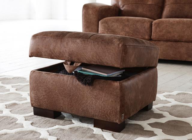Italian brown leather footstool with storage
