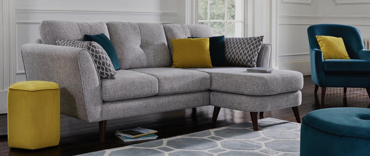 Scandi style grey 3 seater chaise end sofa