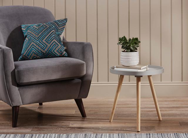 Round white tray style side table