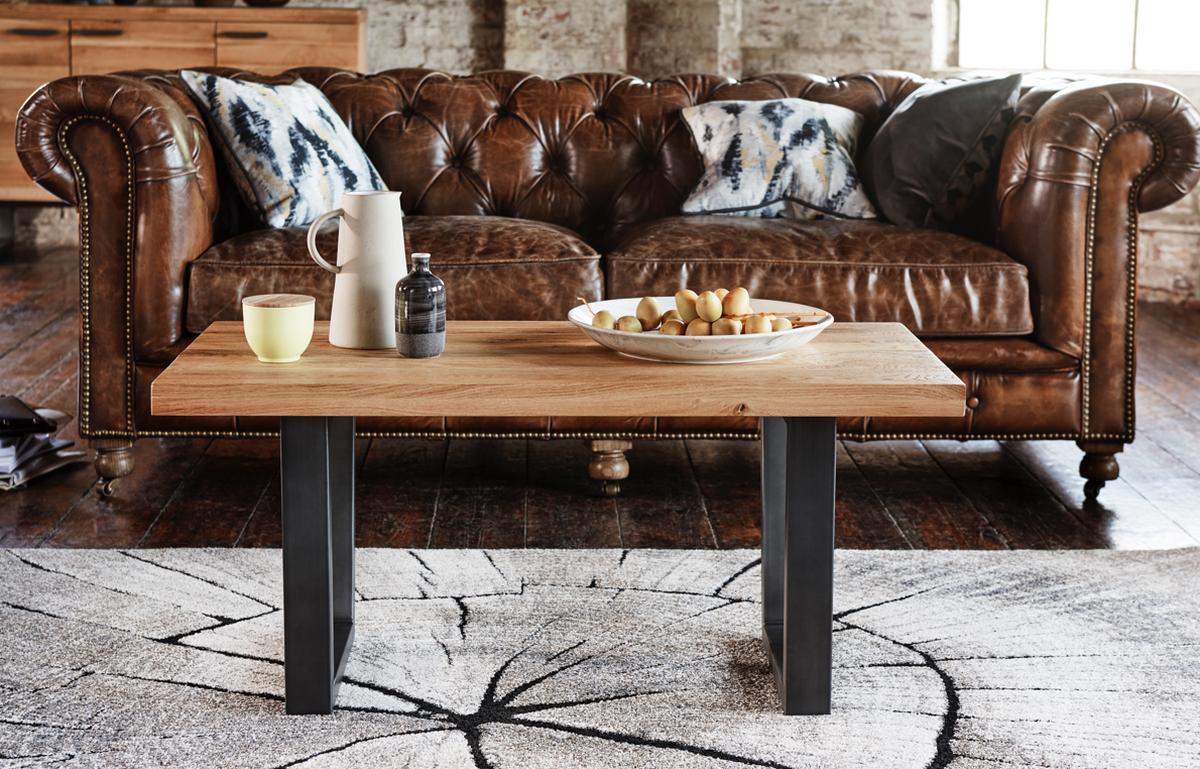 Industrial style wood and metal coffee table