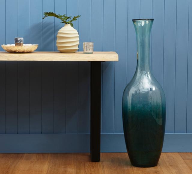 Ombre style large jade and clear glass vase