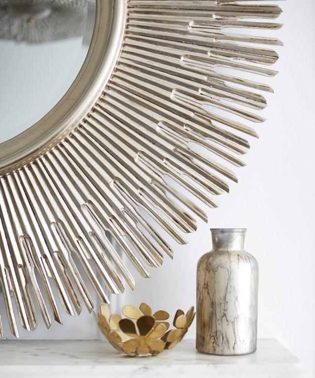 Decorative sunburst design silver finish mirror