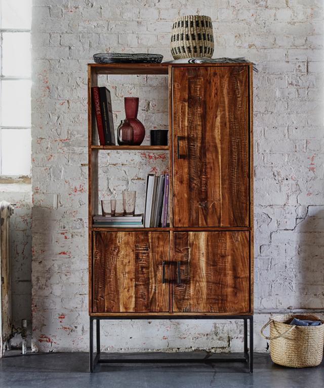 Wood and metal wood industrial display unit