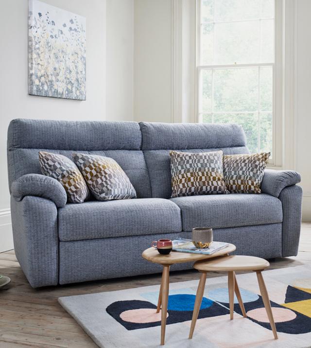G Plan 3 seater fabric sofa and Ercol tables
