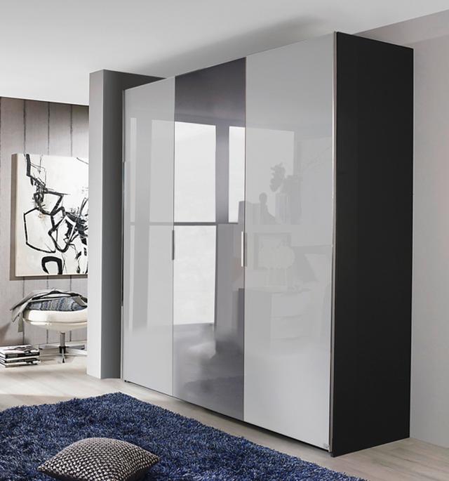 Sliding door semi fitted wardrobe in grey bedroom