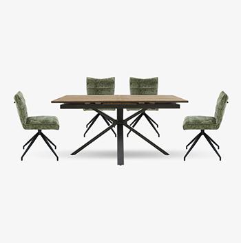 Saturn Small Live Edge Dining Table and 4 Swivel Dining Chairs