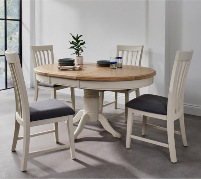 Round white painted and wood dining table