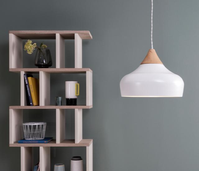 White painted metal and wood modern ceiling light