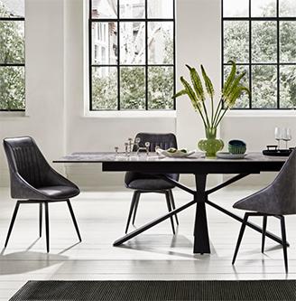 Crete Large Extending Dining Table and 4 Faux Leather Swivel Dining Chairs