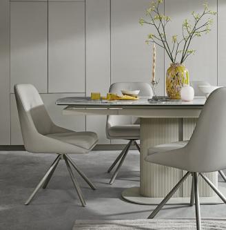 Avorio Swivel Extending Dining Table and 4 Swivel Dining Chairs Set
