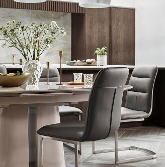 Cashmere Pop-Up Extending Dining Table and 4 Dining Chairs