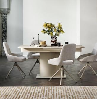 Pebble Pop Up Extending Dining Table and 4 Swivel Dining Chairs