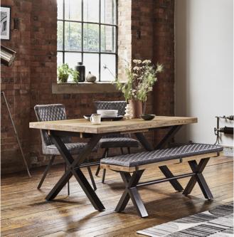 Earth Small Dining Table With Bench and 2 Dining Chairs