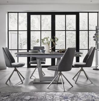 Grigio Swivel Extending Dining Table with 4 Swivel Dining Chairs