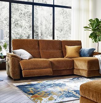 Saffron Fabric 3 Seater Sofa with Storage Chaise End