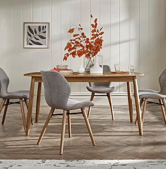 Stockholm Fixed Dining Table with 4 Upholstered Dining Chairs