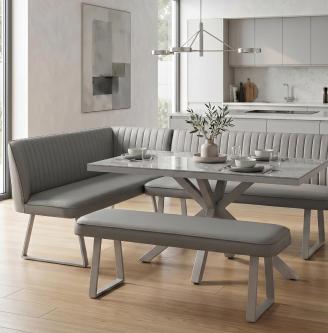 Fumo Dining Table with Faux Leather Dining Bench and Left Hand Corner Dining Bench