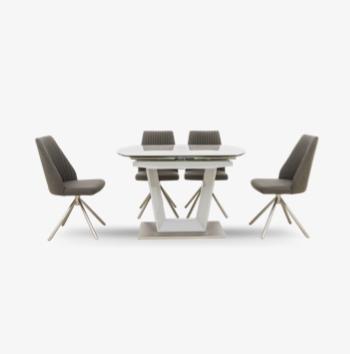 Grigio Swivel Extending Dining Table with 4 Swivel Dining Chairs