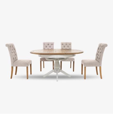 Hamilton Round Extending Dining Table and 4 Button Back Dining Chairs