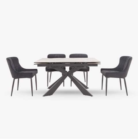 Kos Extending Dining Table with 4 Velvet Dining Chairs Dining Set