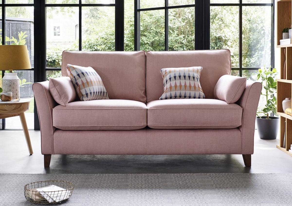 pink fabric sofa.
