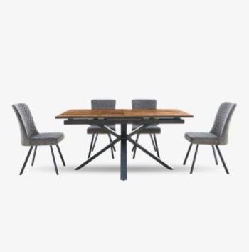Mars Pop-Up Extending Dining Table and 4 Velvet Dining Chairs