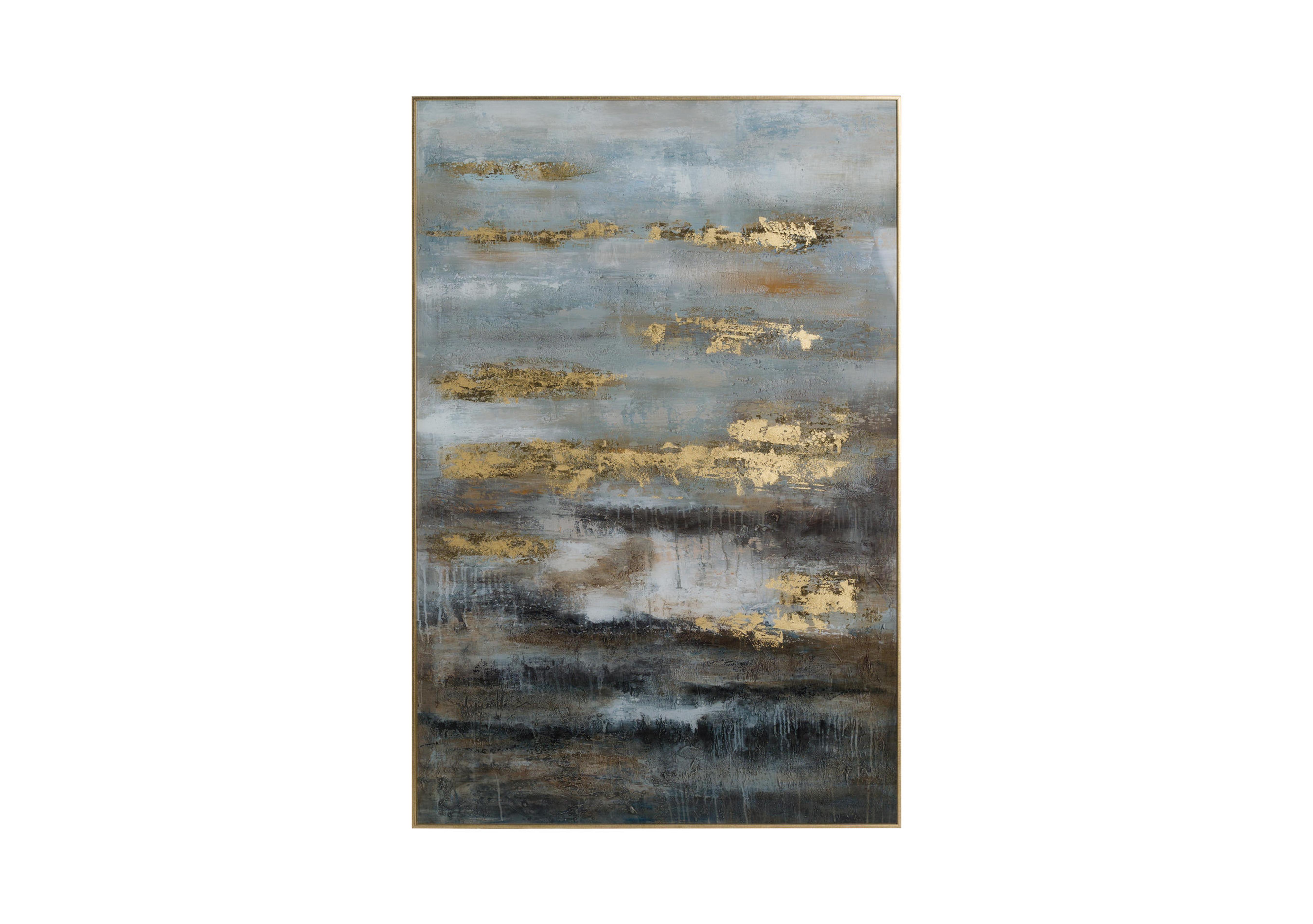 Abstract Grey and Gold Framed Glass Picture - Furniture Village