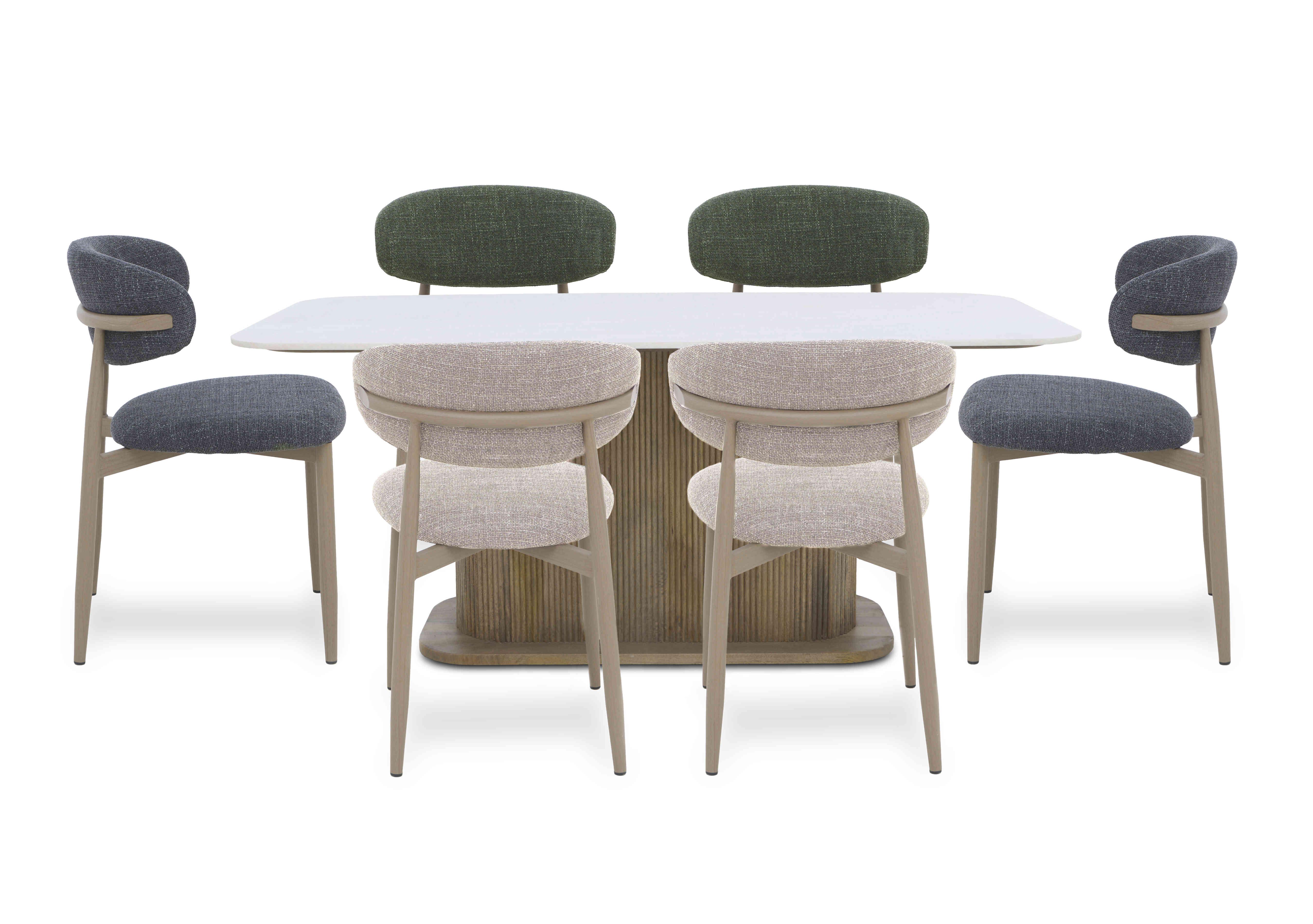 Aimar Rectangular Dining Table with 2 Oat, 2 Green and 2 Dark Grey Open Back Dining Chairs in  on Furniture Village