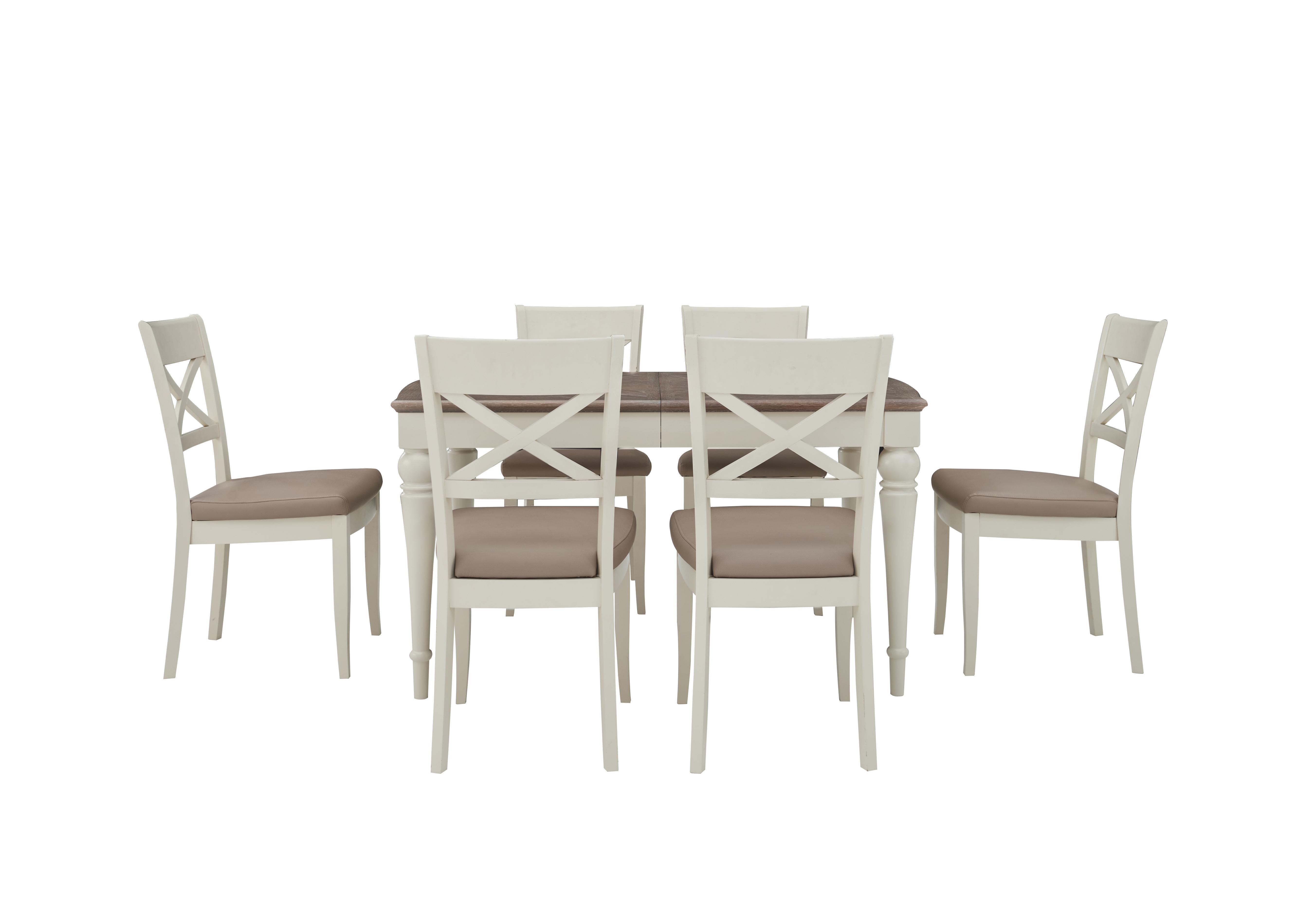 Annecy Extending Dining Table with 6 Faux Leather Cross Back Chairs in  on Furniture Village