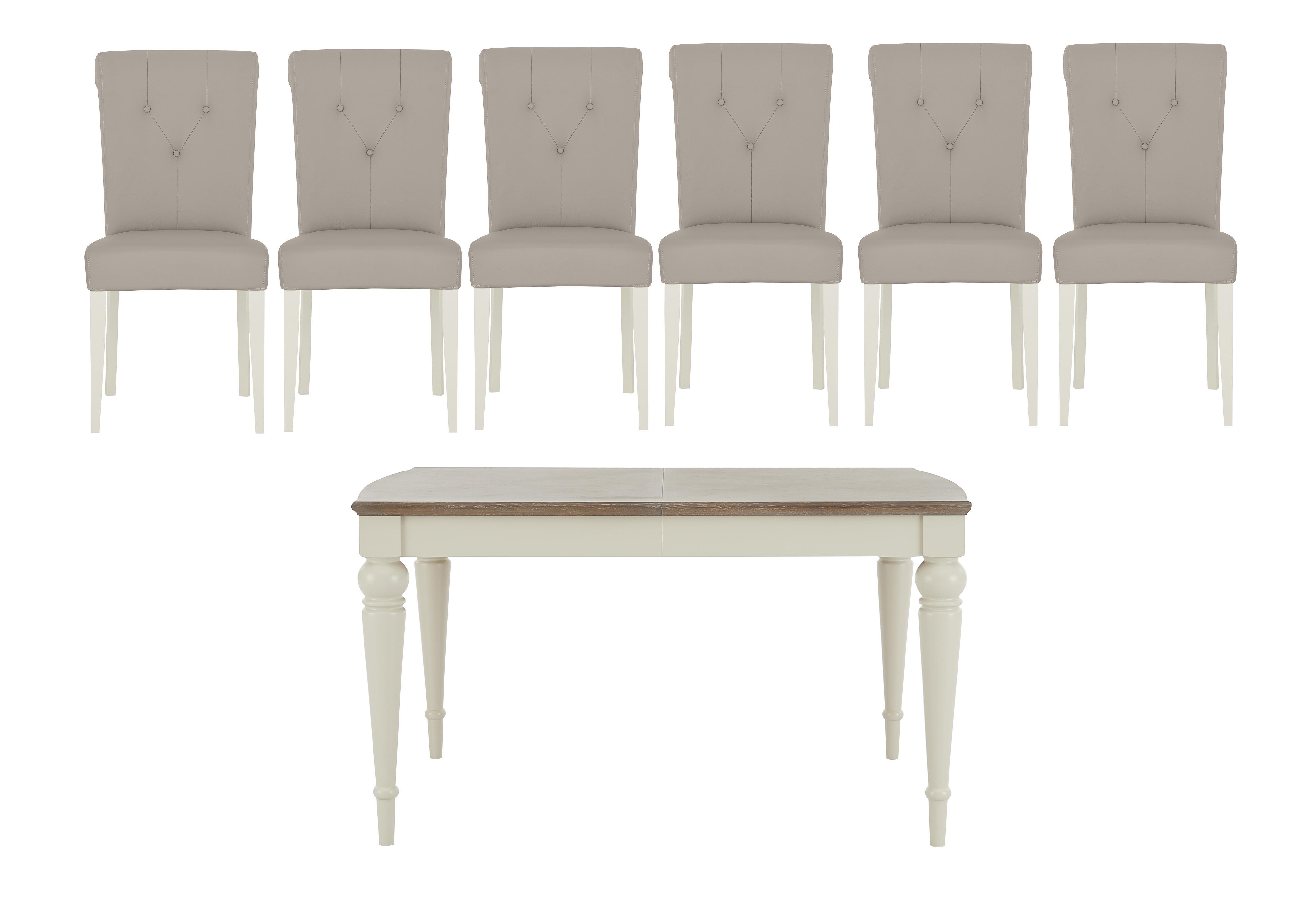 Annecy Extending Dining Table and 6 Faux Leather Upholstered Roll Back Dining Chairs in  on Furniture Village