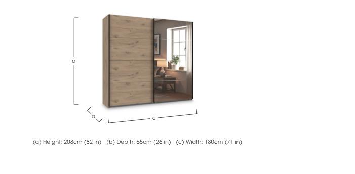 Antoni 180cm 2 Door Nordic Oak Sliding Wardrobe with 1 Nordic Oak Door and 1 Mirror Door in  on Furniture Village