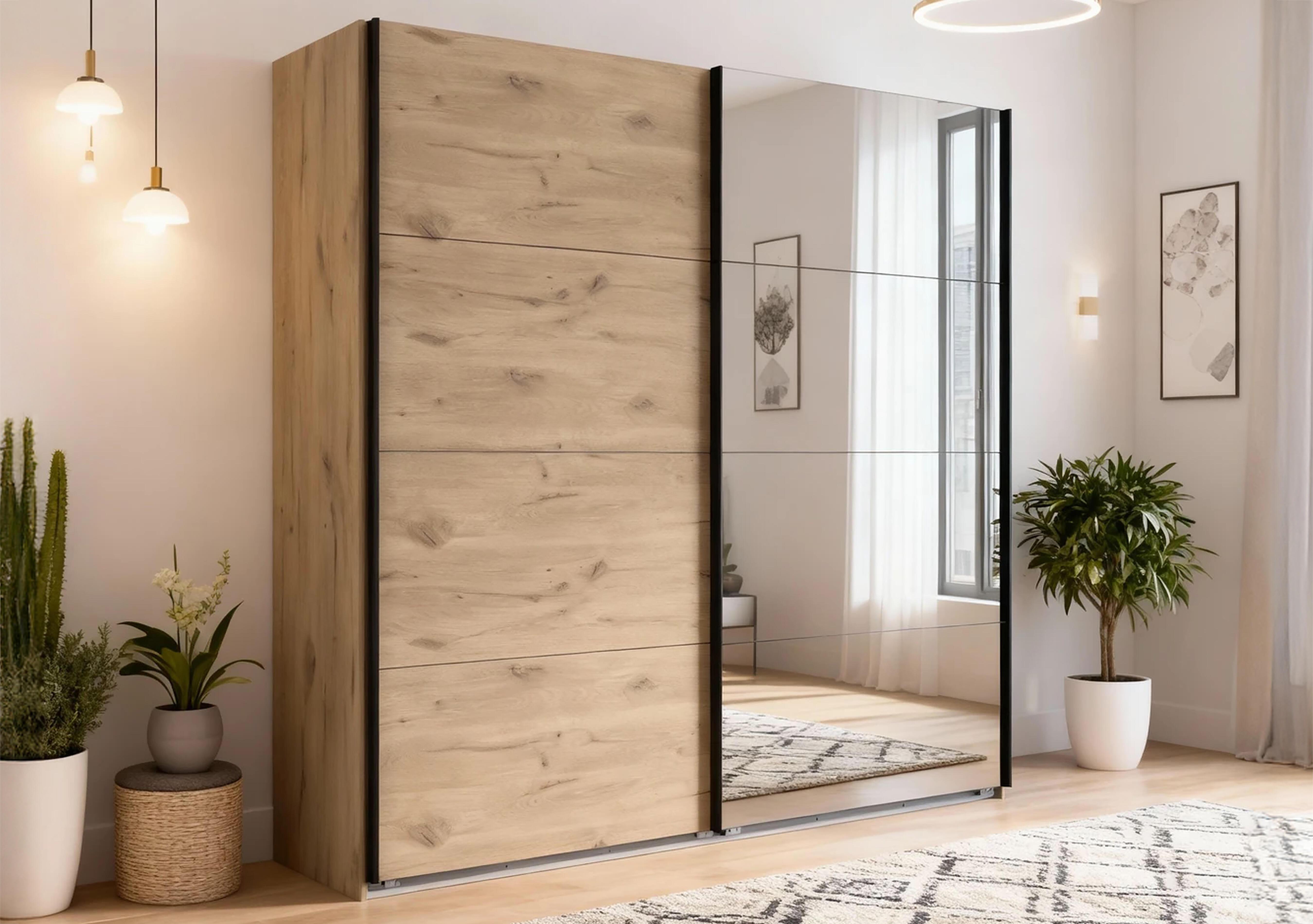 Antoni 180cm 2 Door Nordic Oak Sliding Wardrobe with 1 Nordic Oak Door and 1 Mirror Door in  on Furniture Village