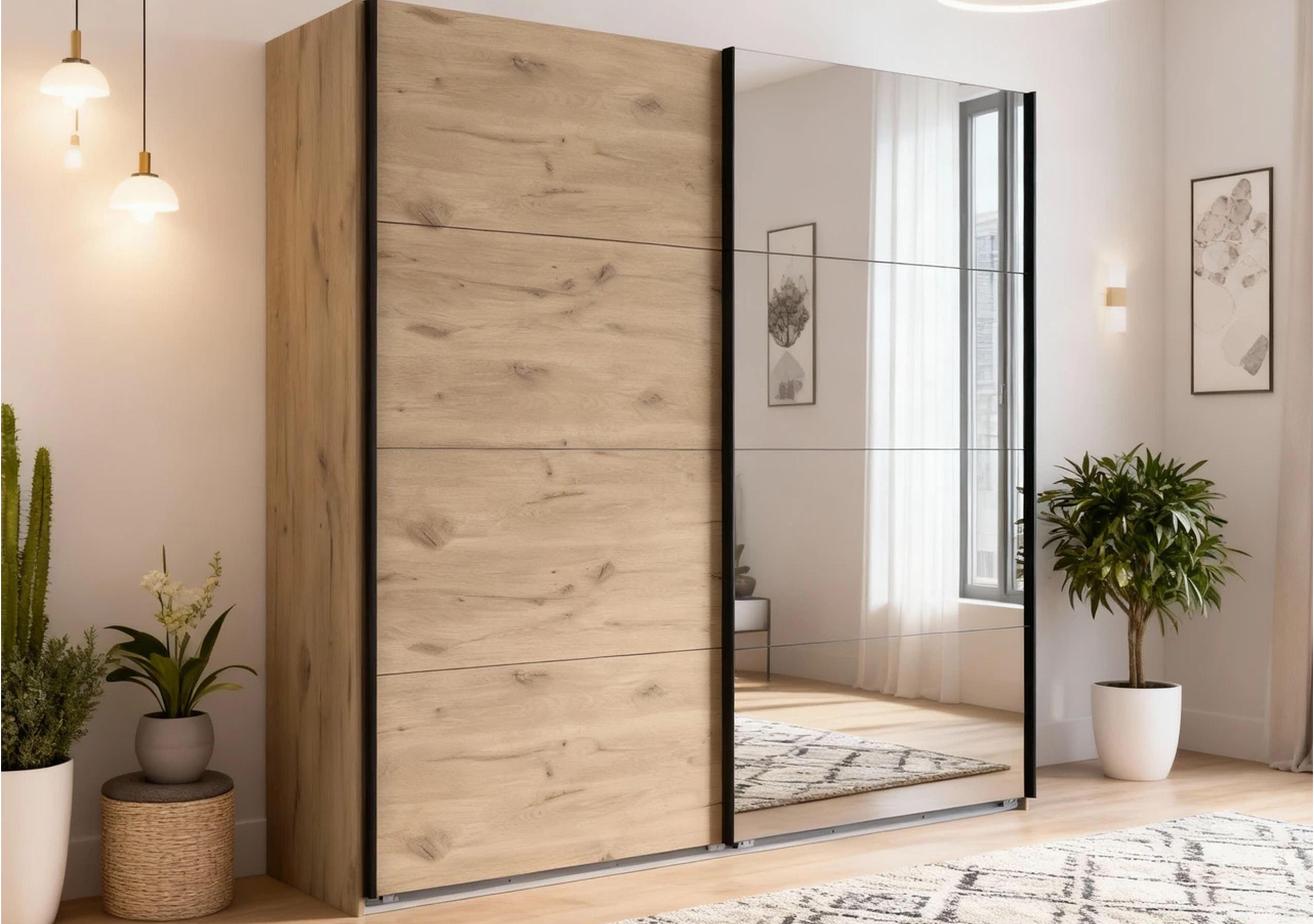 Antoni 225cm 2 Door Nordic Oak Sliding Wardrobe with 1 Nordic Oak Door and 1 Mirror Door in  on Furniture Village