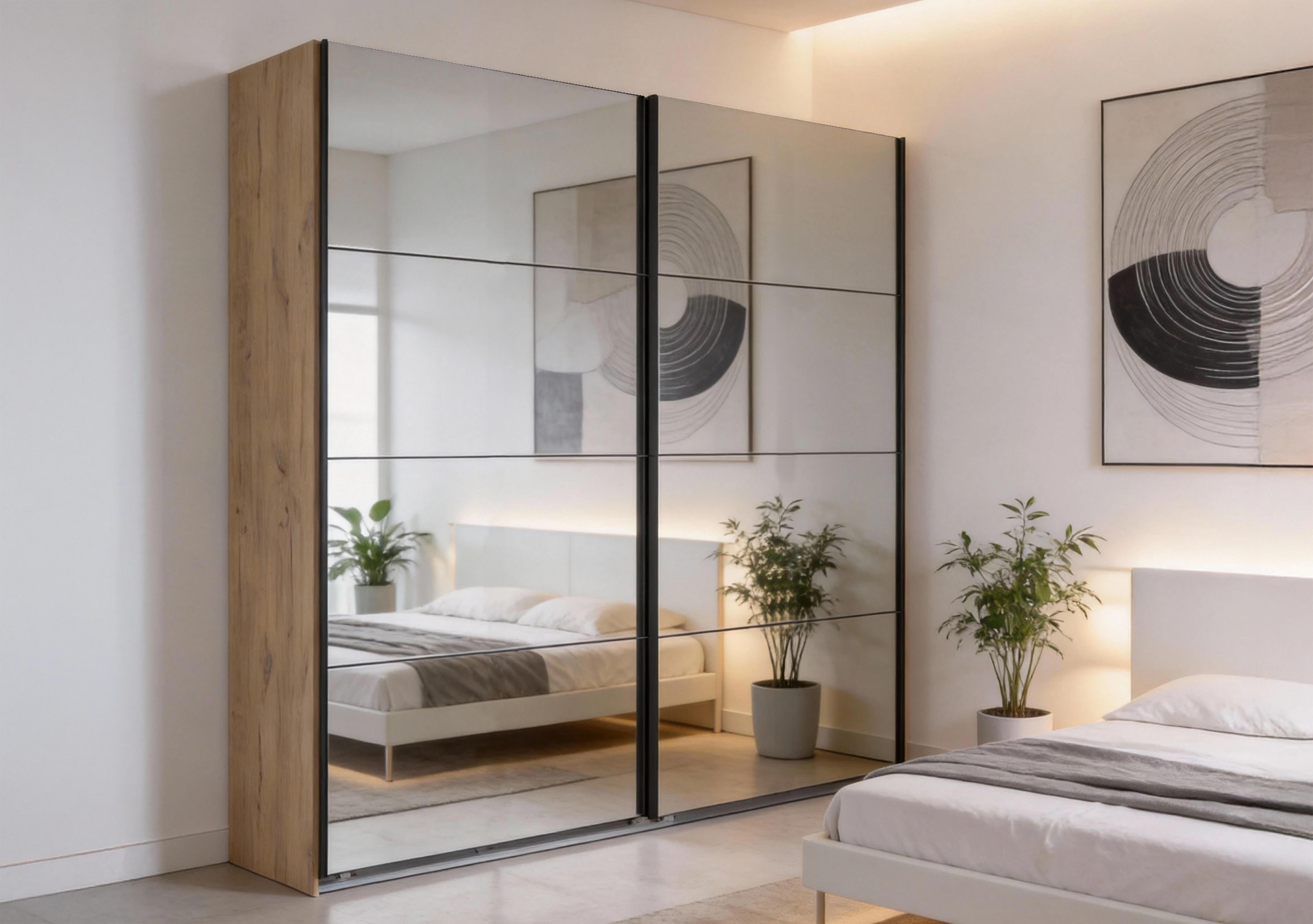 Antoni 180cm 2 Door Nordic Oak Sliding Wardrobe with 2 Mirror Doors in  on Furniture Village