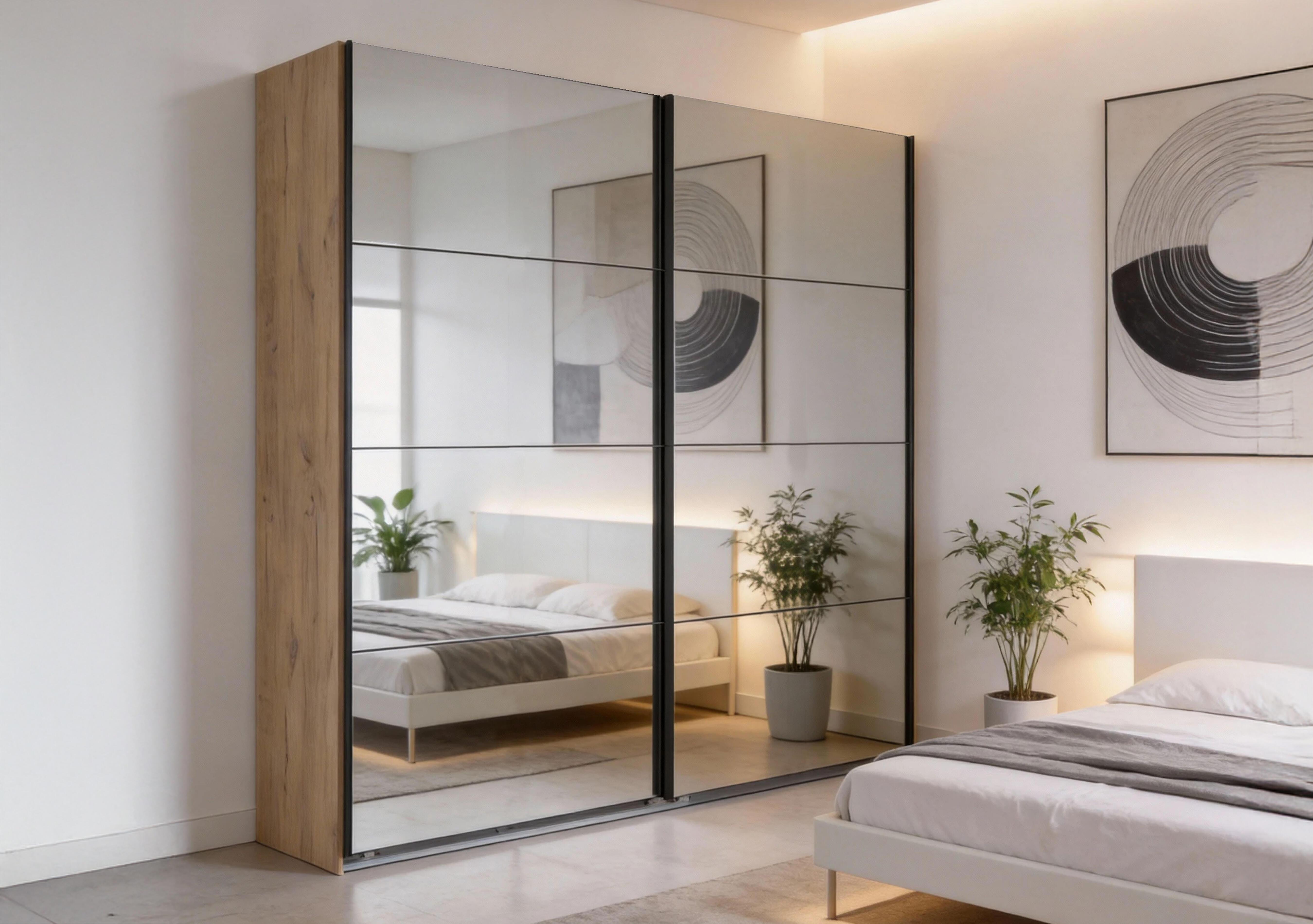 Antoni 225cm 2 Door Nordic Oak Sliding Wardrobe with 2 Mirror Doors in  on Furniture Village