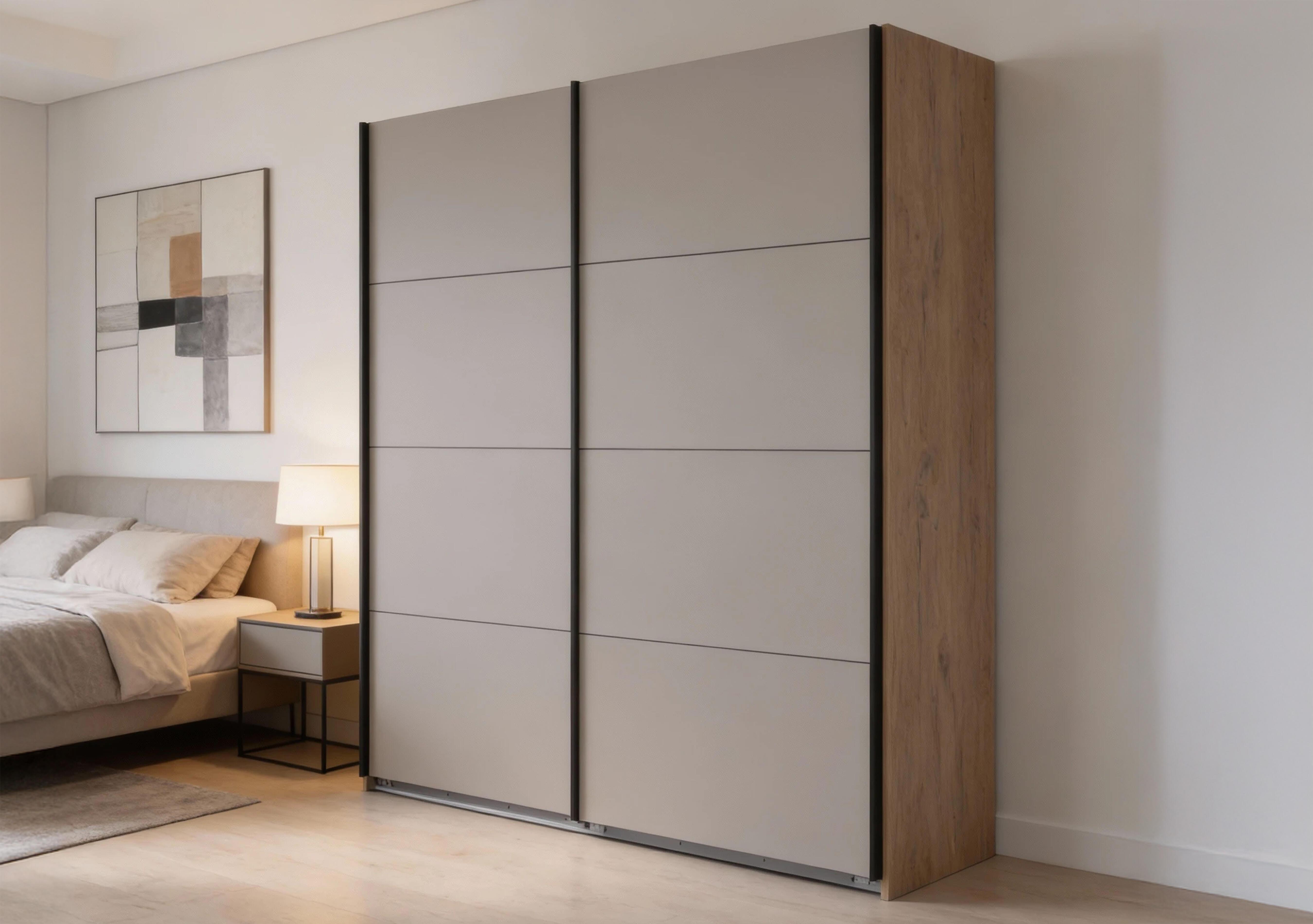 Antoni 225cm 2 Door Nordic Oak Sliding Wardrobe with 2 Decor Doors in  on Furniture Village