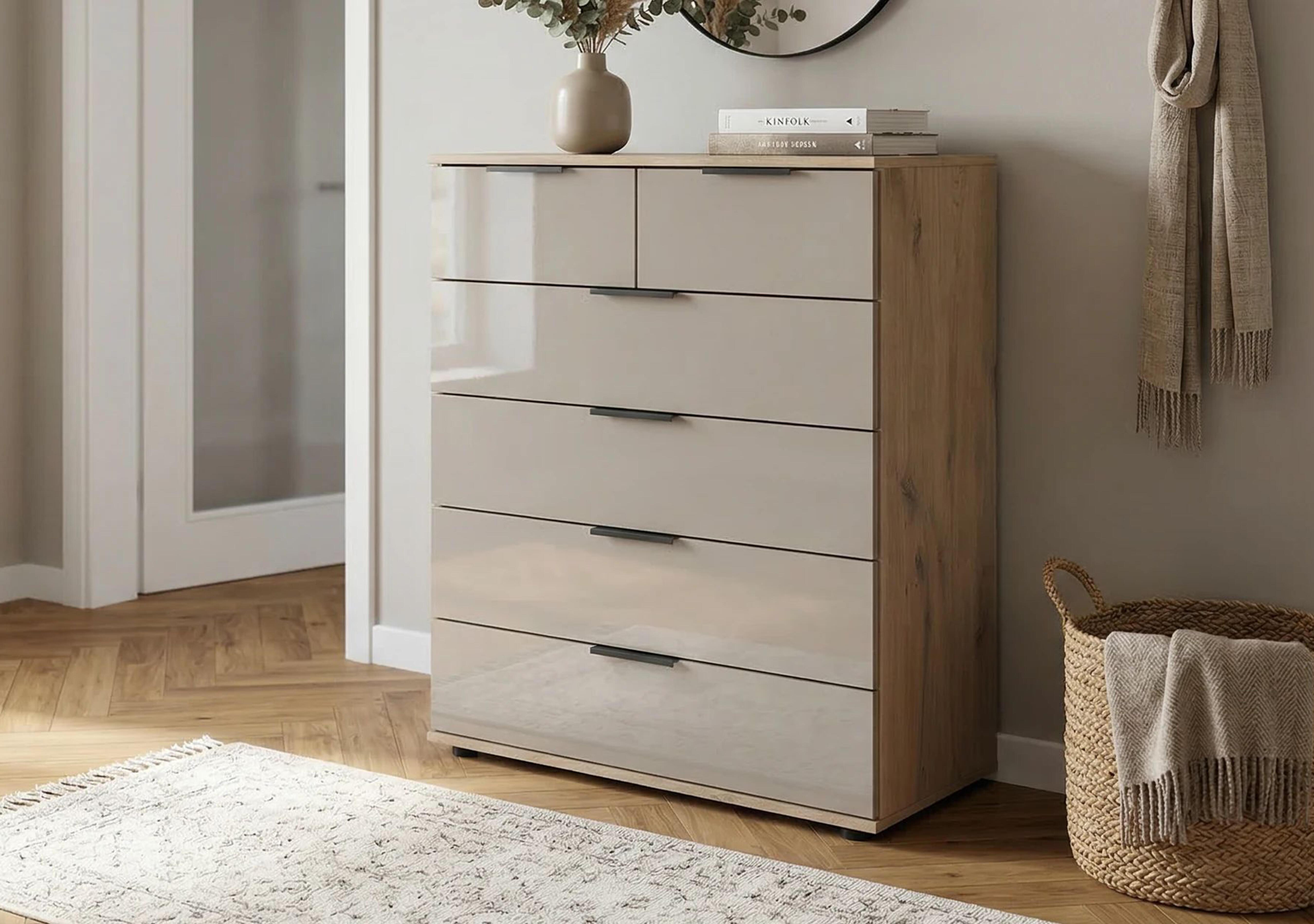 Antoni 6 Drawer Nordic Oak Chest with Glass Drawers in  on Furniture Village