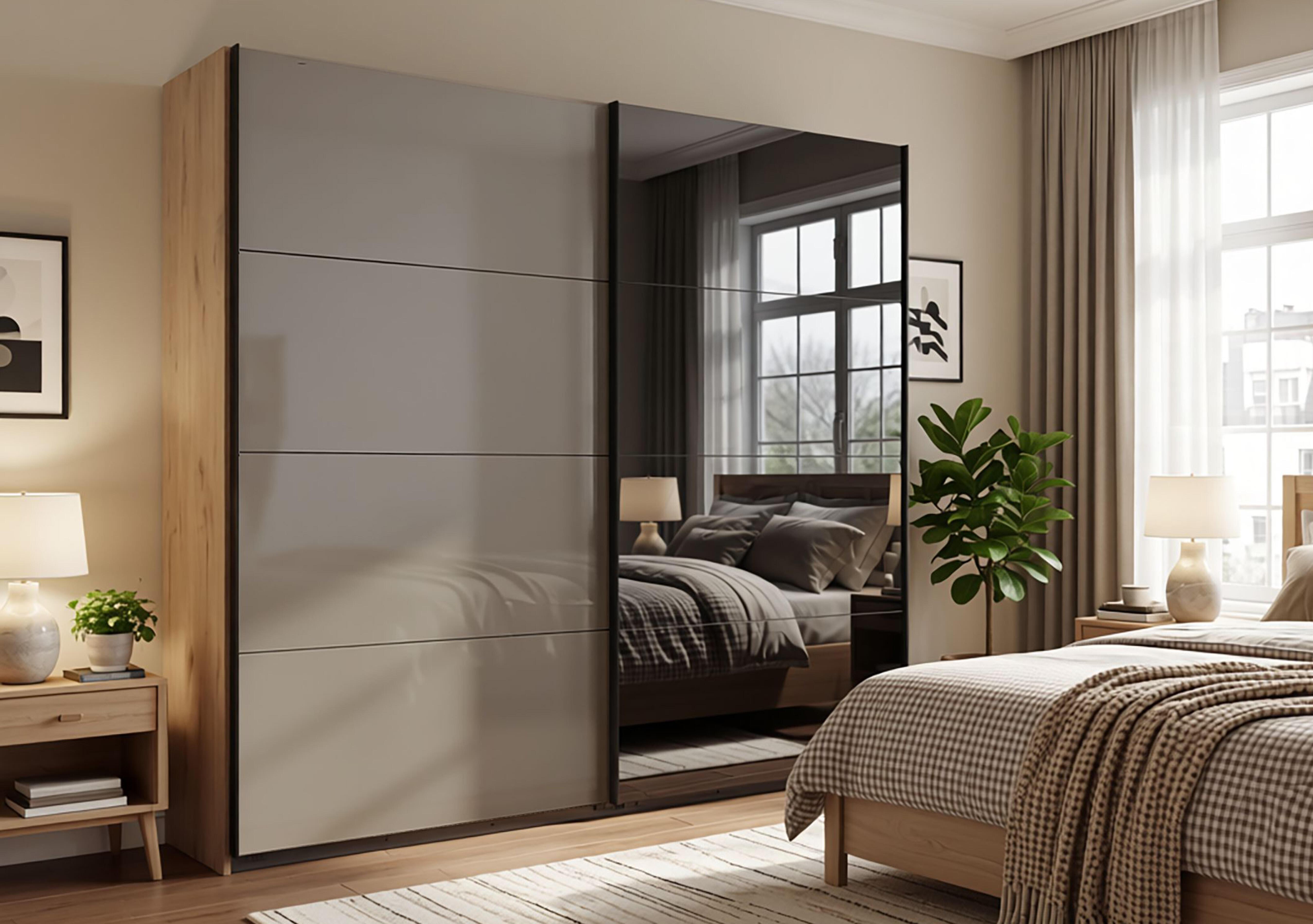 Antoni 225cm 2 Door Nordic Oak Sliding Wardrobe with 1 Glass Door and 1 Mirror Door in  on Furniture Village