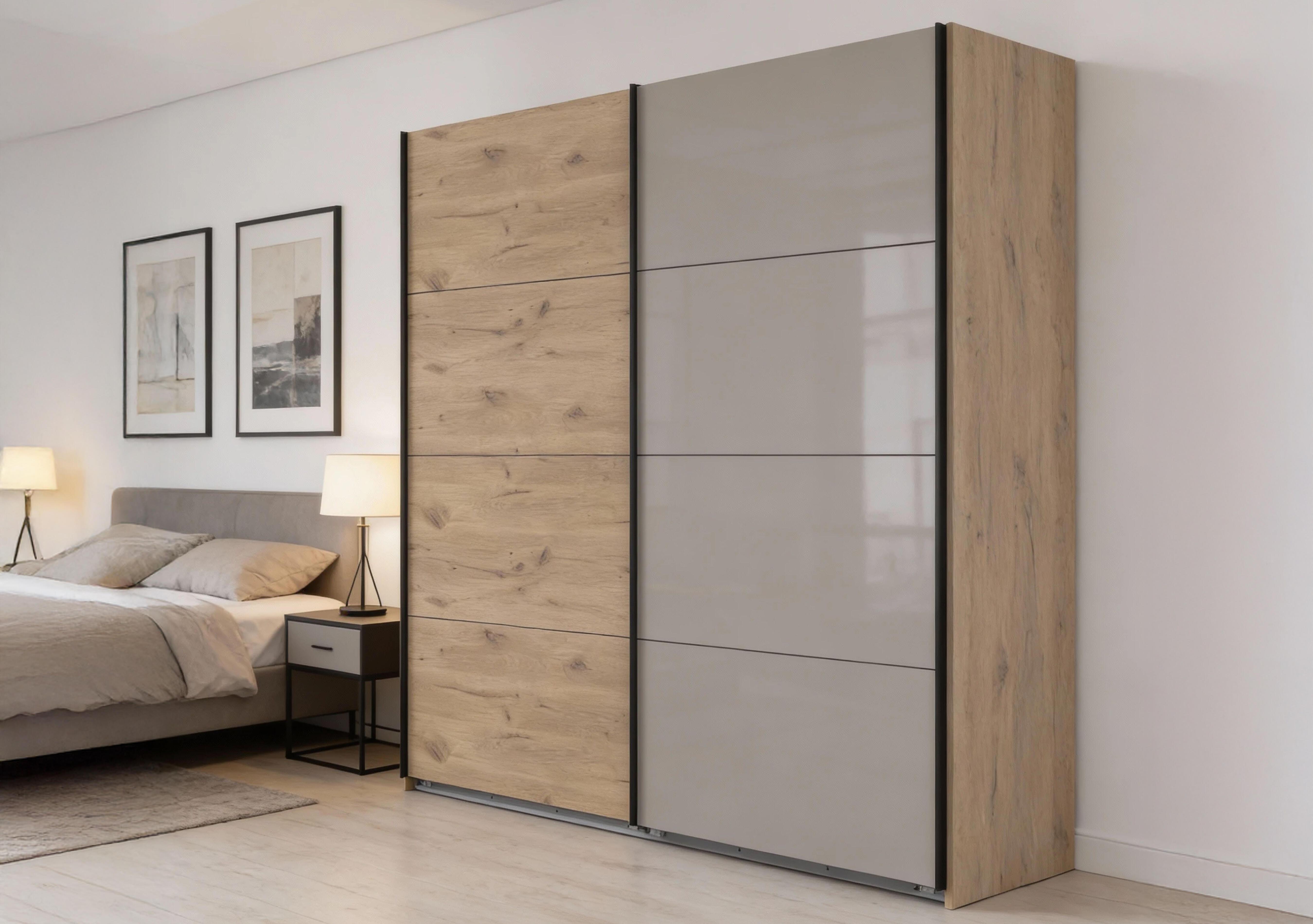 Antoni 180cm 2 Door Nordic Oak Sliding Wardrobe with 1 Nordic Oak Door and 1 Glass Door in  on Furniture Village