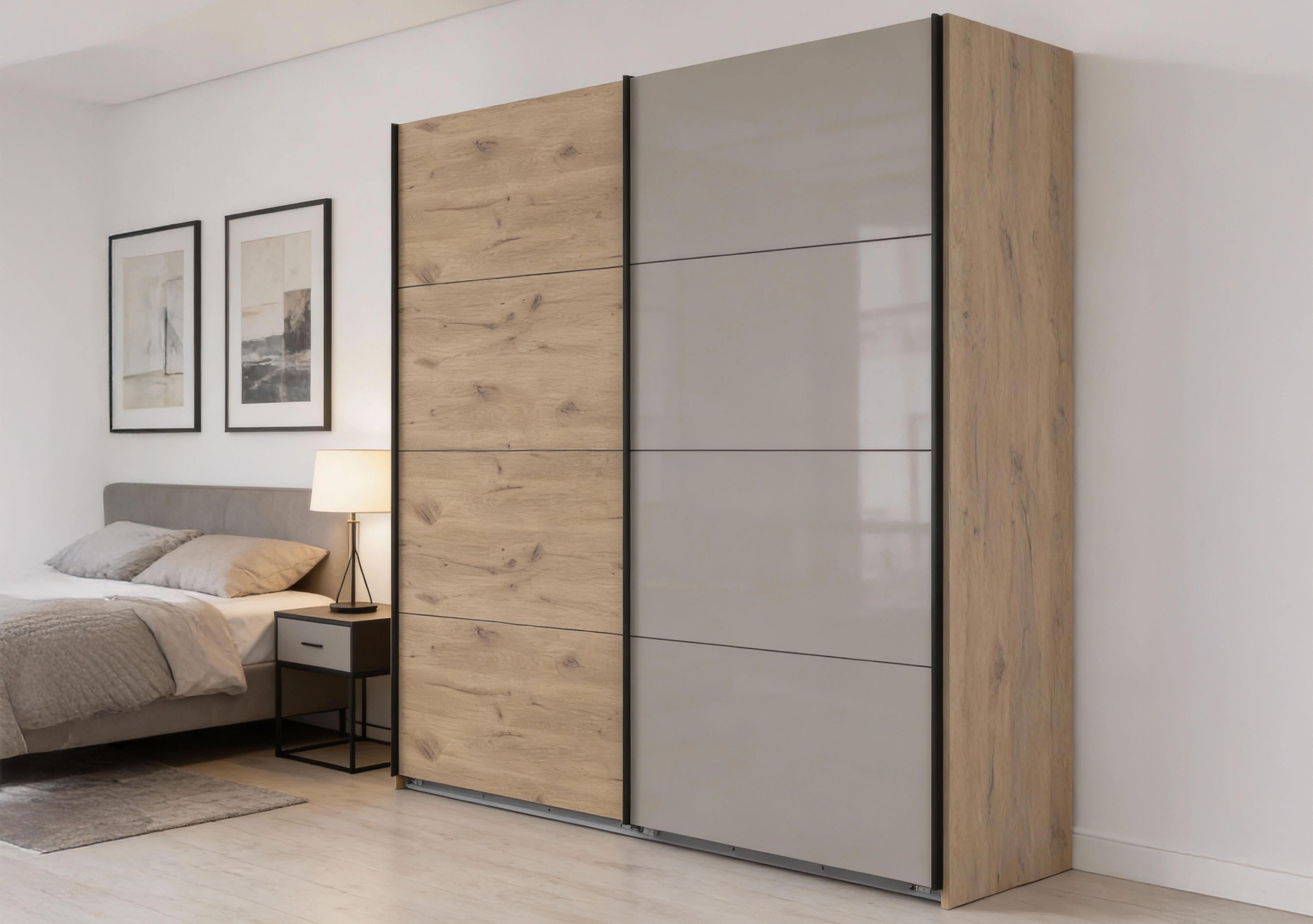 Antoni 225cm 2 Door Nordic Oak Sliding Wardrobe with 1 Nordic Oak Door and 1 Glass Door in  on Furniture Village
