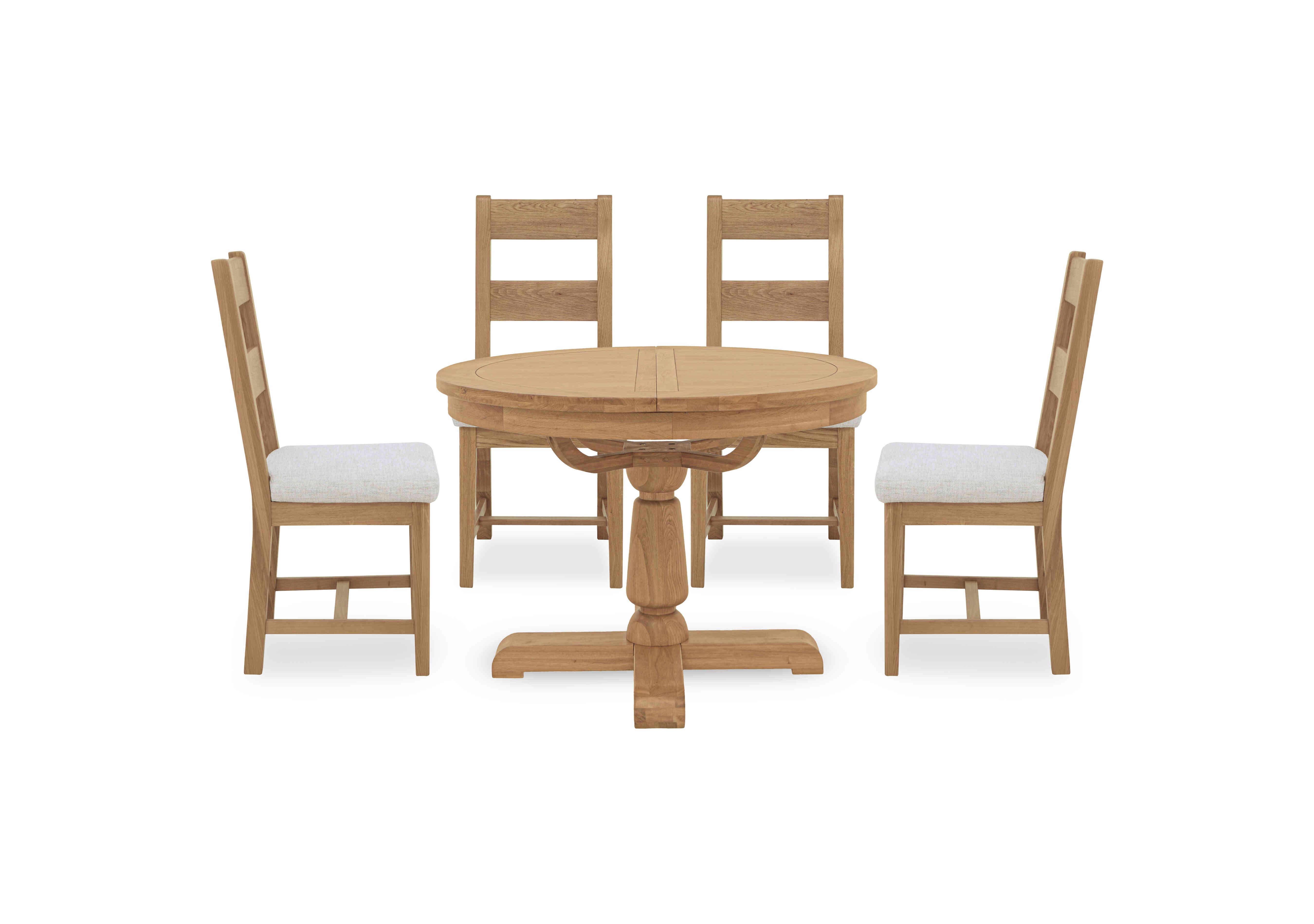 Augusta Round Extending Dining Table and 4 Wooden Ladderback Dining Chairs in  on Furniture Village