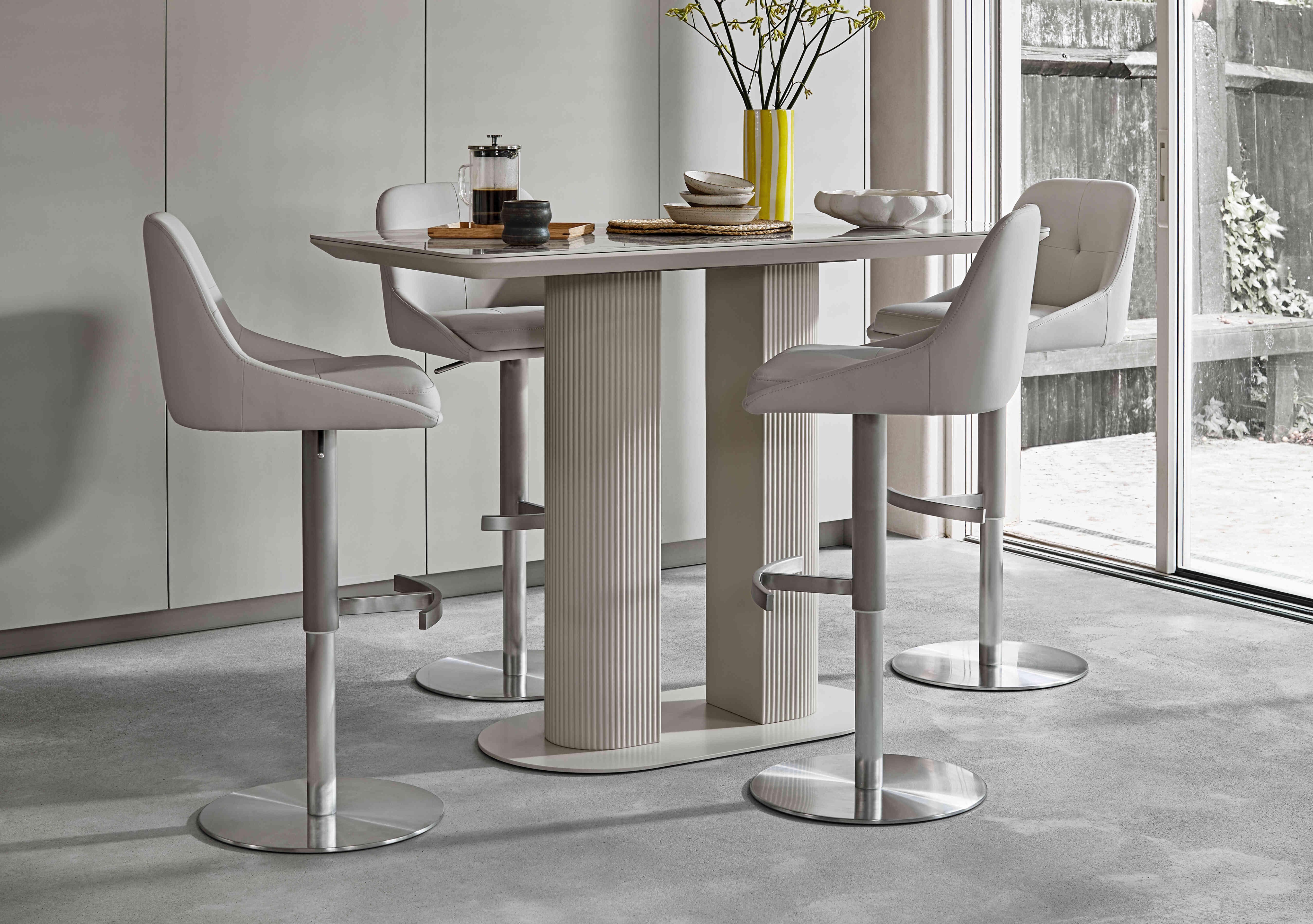 Avorio 130cm Bar Table and 4 Swivel Bar Stools Set in  on Furniture Village