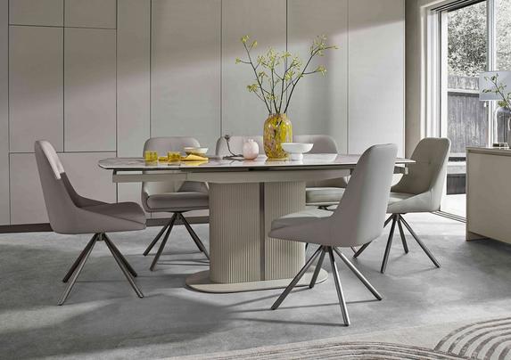 Avorio Swivel Extending Dining Table and Swivel Dining Chairs
