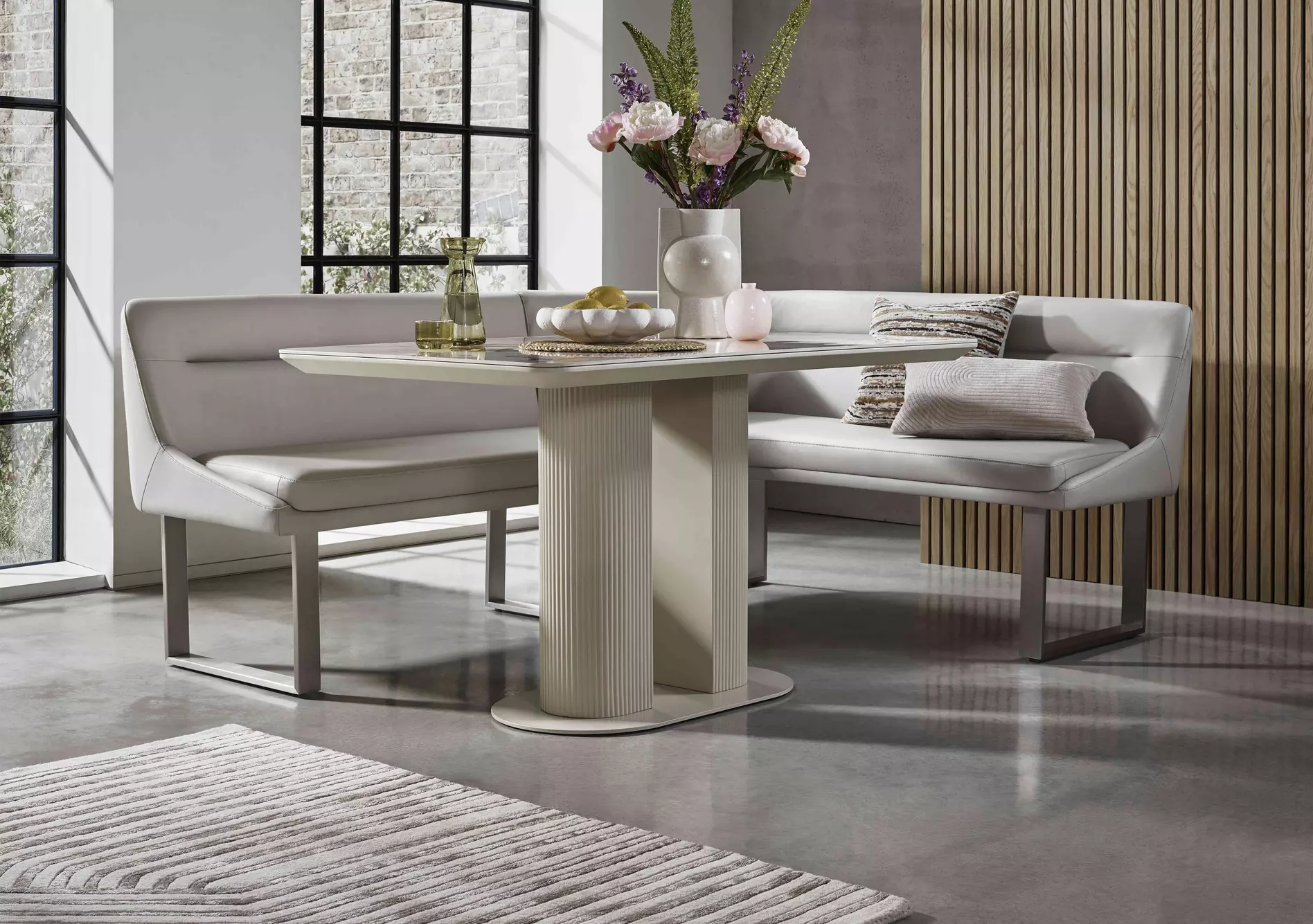 Avorio Fixed Dining Table and Right Hand Facing Corner Dining Bench Set