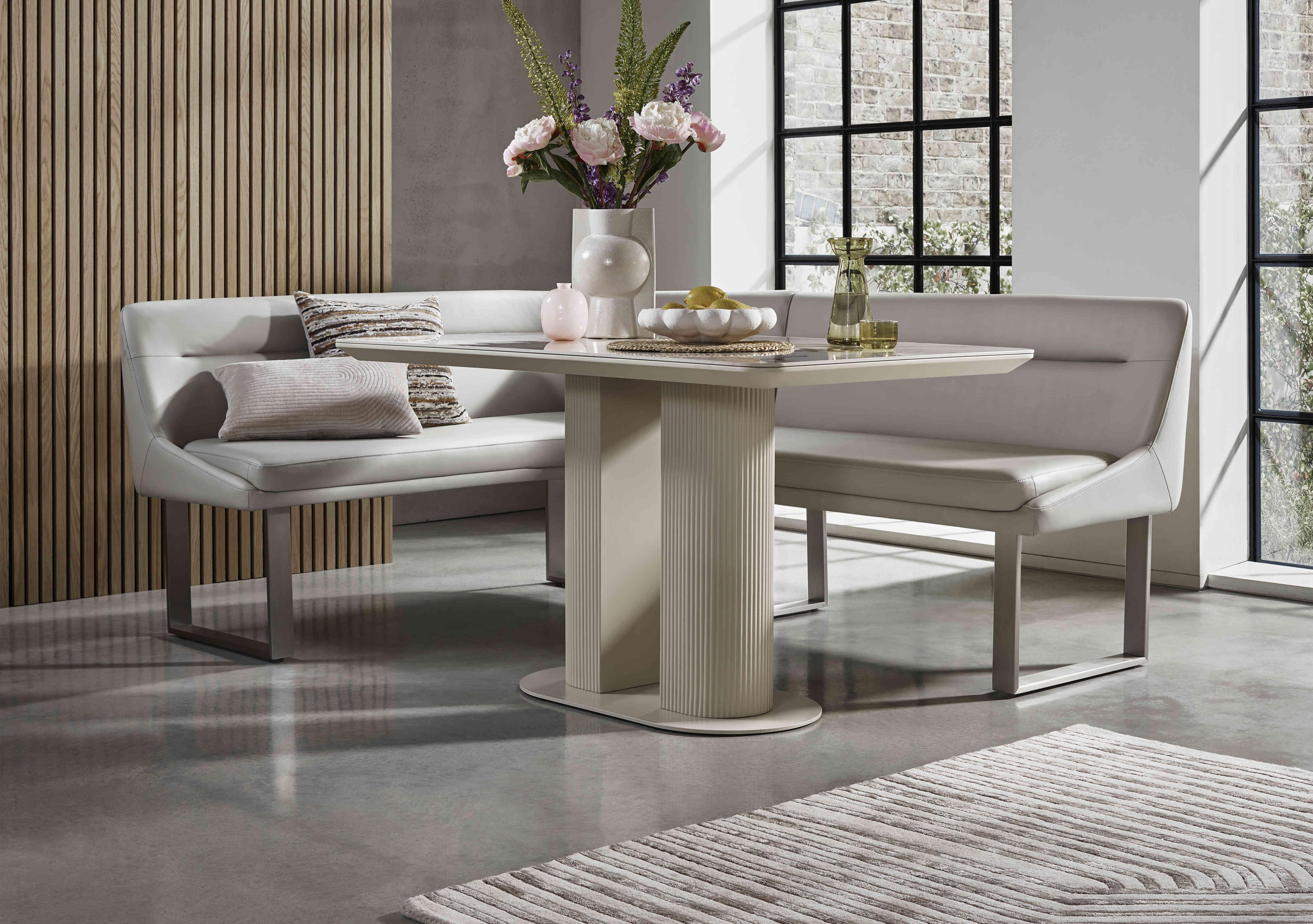 Avorio Fixed Dining Table and Left Hand Facing Corner Dining Bench Set in  on Furniture Village