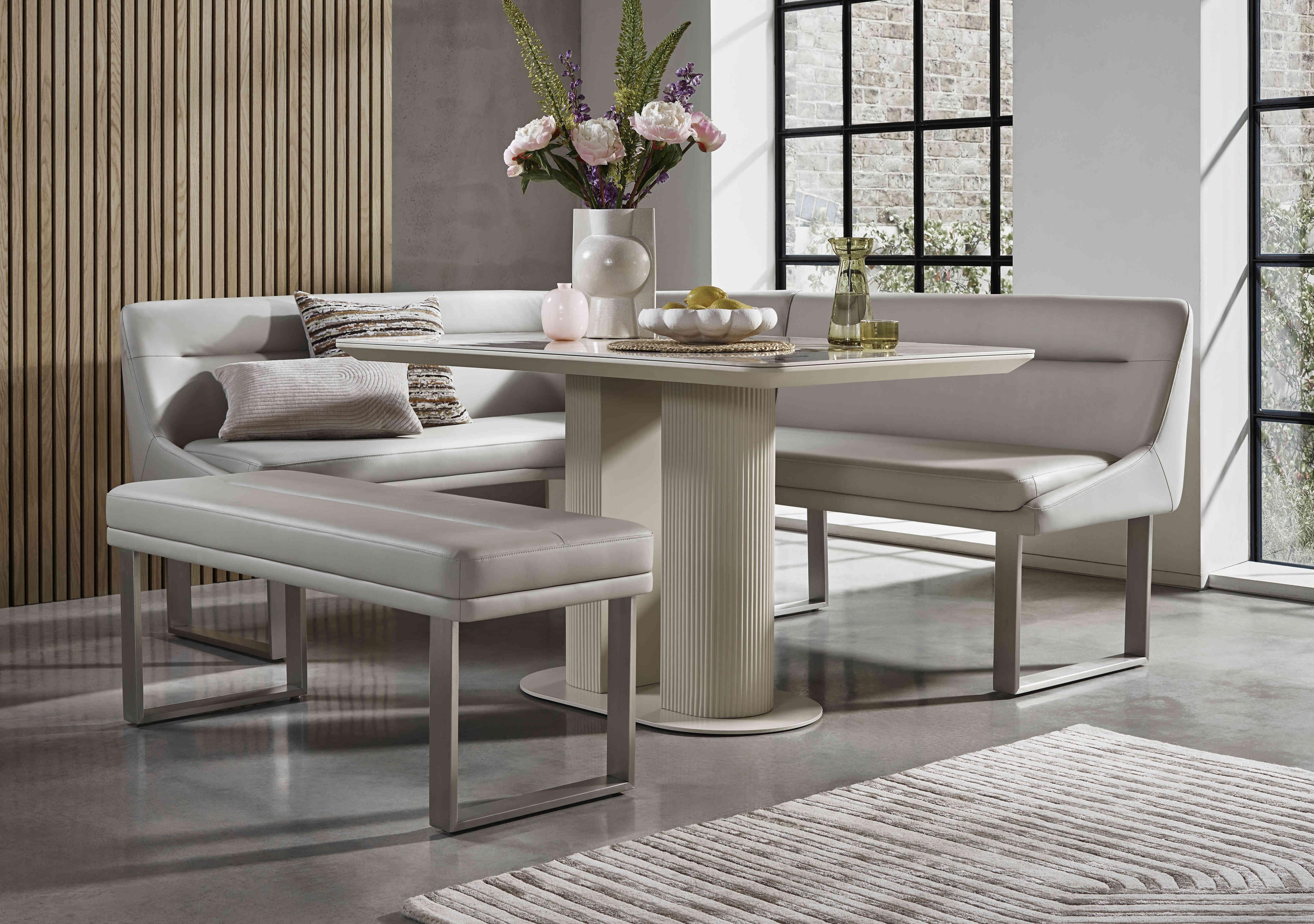 Avorio Fixed Dining Table, Low Dining Bench and Left Hand Facing Corner Dining Bench Set in  on Furniture Village